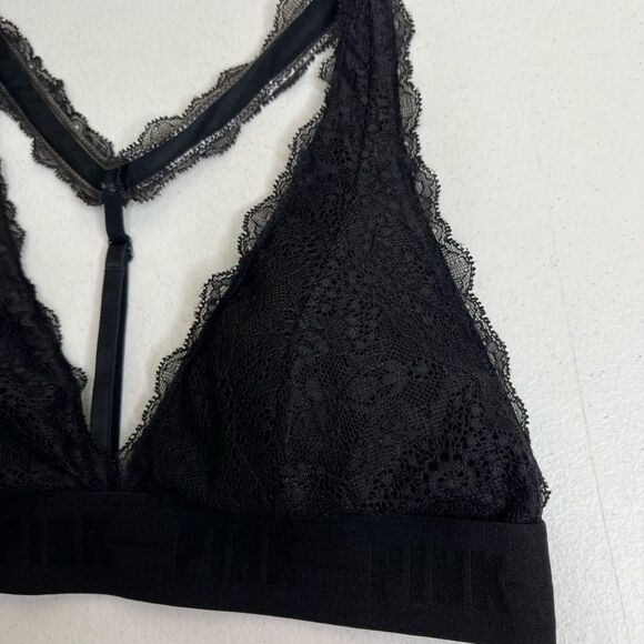 Pink Victorias Secret Black Lace Bralette Racer Halter T Back Women Size Small - Picture 8 of 16